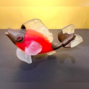 Art glass fish sculpture colored frosted glass in copper